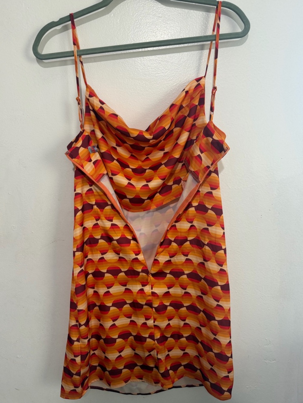 Urban Outfitters Orange Retro Print Cowl Neck Mini Dress NWT S Y2K - Picture 8 of 9